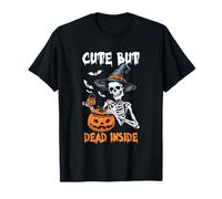Carino ma Morto-Dentro spettrale Scheletro Halloween Design Pipistrelli Maglietta