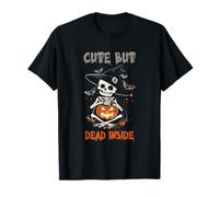 Carino ma Morto-Dentro spettrale Scheletro Halloween Design Pipistrelli Maglietta