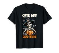 Carino ma Morto-Dentro spettrale Scheletro Halloween Design Pipistrelli Maglietta