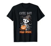 Carino ma Morto-Dentro spettrale Scheletro Halloween Design Pipistrelli Maglietta