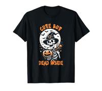Carino ma Morto-Dentro spettrale Scheletro Halloween Design Pipistrelli Maglietta