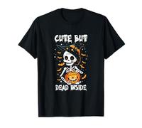 Carino ma Morto-Dentro spettrale Scheletro Halloween Design Pipistrelli Maglietta