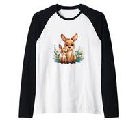 Carino Madre Canguro E Joey Animale Illustrazione Maglia con Maniche Raglan