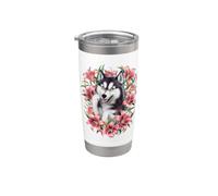 Carino magico husky con gigli Bicchiere termico in acciaio inox doppia parete