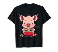 Carino Maiale Mangiare Ramen Kawaii Anime Japanese Noodles Opere D'arte Maglietta