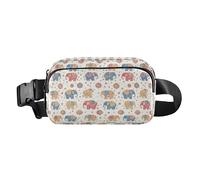 Carino marsupio con personaggi dei cartoni animati e elementi natalizi rosa, donne e uomini, per allenamento, corsa, escursionismo, Mandala decorato con elefanti colorati, 1 Size