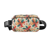 Carino marsupio con personaggi dei cartoni animati e elementi natalizi rosa, donne e uomini, per allenamento, corsa, escursionismo, Foglie di agrifoglio natalizio, 1 Size