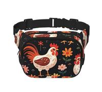 Carino marsupio da donna con gallo e polli, impermeabile, regolabile, alla moda, casual, a tracolla, per corsa, allenamento, escursionismo, viaggi, nero, taglia unica, Nero , Taglia unica