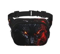 Carino marsupio Polar Bearwaist per uomo e donna, regolabile, doppio marsupio per viaggi, sport e uso quotidiano, Grande lupo nero con gli occhi rossi, Taglia unica