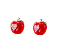 Carino Mela Rossa CZ Cuore Cartilagine Tragus Orecchini In Acciaio Inox Smalto Frutta Vite Retro Piatto Piccolo Piccolo Orecchino Gioielli Delicati per Le Donne Figlia Sua 20G (Rosa)