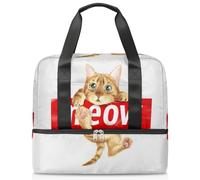 Carino Meow Cat Sport Duffle Bag per donne uomini ragazzi Kirls Cat Weekend Pernottamento Borse Bagnato Separato 21 L Tote Bag per Viaggi Palestra Yoga, Colore, 21L, Organizer per borse