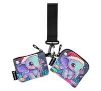 Carino Merry Christmas White Elephant Portafogli da donna Custodie per carte di credito Piccoli organizzatori di denaro staccabili con cinturino da polso per lavoro e viaggio 2 pezzi Recto Verso