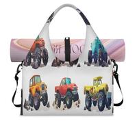 Carino Monster Trucks Cartoon Sport Duffle Bag con scomparto per scarpe Weekend Pernottamento Borse Tote Cabina Bagaglio per Palestra Yoga Viaggio, Colore, L, Borsone da viaggio
