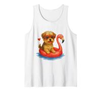 Carino Morkie Cane su Flamingo Piscina Galleggiante Vacanza Estiva Canotta
