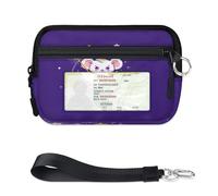 Carino Mouse Luna Mini Zip Card Case per Donne Uomini con Finestra ID Portafoglio Portatile Leggero Piccolo Borse Cerniera Monete Card Organizer Bag