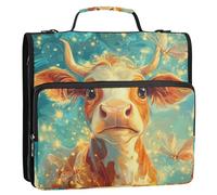 Carino Mucca Colori Scintillanti 3 Anelli Scuola Zipper Raccoglitore con Tracolla & Maniglia Laege Capacità Documenti Organizzatore Borsa per Ufficio Scuola Gestor de carpetas de Office