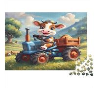 Carino mucca guida trattore Puzzle Da 1000 Pezzi Per Hobbisti Di Fine Settimana, Cartone Resistente,regalo Del Festival Di Primavera, Gioco Cerebrale 52x38cm/1000pcs
