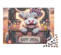 Carino Mucca Highland Buona Primavera Puzzle 1000 Pezzi per Adulti 52x38cm/1000pcs