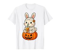 Carino Mummia Coniglio Bere Boba Tea Halloween Spooky Kawaii Maglietta