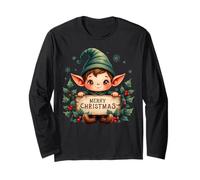 Carino Natale Elfo Art Merry Holiday Maglia a Manica