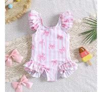 Carino neonato/bambina appena nata costume da bagno intero con rouches, farfalle e stampe a righe 6-9M,9-12M,12-18M,18-24M,2-3YAnimale,Geometrico,Piante,FarfallaTessuto