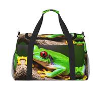 Carino Occhi Rossi Albero Rane Stampa Weekender Pernottamento Carry On Bag Duffel Bag per Viaggio Donne Uomini Palestra Bagagli Borsa Carry on, Nero , Taglia unica