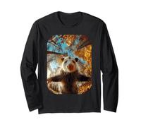 Carino Opossum Selfie Foglie Autunno Foresta Animale Grafica Maglia a Manica