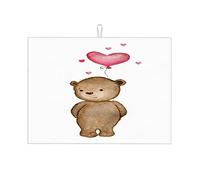 Carino orsacchiotto con palloncino a forma di cuore rosso, illustrazione del concetto di amore, tappetini per asciugare i piatti per il bancone della cucina, tappetino per asciugare i piatt