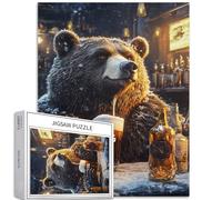 Carino Orso Personaggio 1000 Pezzi Puzzle per Adulti Pub Bere Scena Art Puzzle Sfidante Famiglia Attività Giochi Colorati Fai Da Te Artigianato Puzzle per Decorazione Domestica Regali 50 x 68 cm