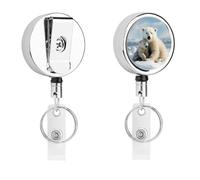 Carino orso polare bobina retrattile con portachiavi porta badge divertente porta badge per insegnante, infermiera, dottore, lavoratore, regalo, targhetta identificativa, clip decorative in metallo
