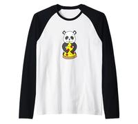 Carino Panda Che abbraccia la Fetta di Pizza Maglia con Maniche Raglan