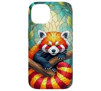 Carino Panda Rosso Animal Graphic Stained Glass Art Case Custodia per iPhone 14