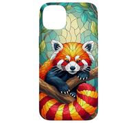 Carino Panda Rosso Animal Graphic Stained Glass Art Case Custodia per iPhone 14 Plus