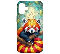 Carino Panda Rosso Animal Graphic Stained Glass Art Case Custodia per iPhone 16 Plus