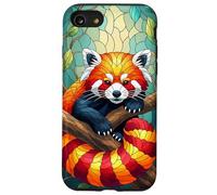 Carino Panda Rosso Animal Graphic Stained Glass Art Case Custodia per iPhone SE (2020) / 7/8