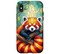Carino Panda Rosso Animal Graphic Stained Glass Art Case Custodia per iPhone X/XS