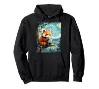 Carino panda rosso che tiene una tazza da tè Van Gogh Style Art Felpa con Cappuccio