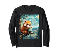 Carino panda rosso che tiene una tazza da tè Van Gogh Style Art Maglia a Manica