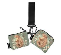 Carino Pangolin verde salvia_4 doppio portamonete porta carte di credito portafoglio minimalista per carte d'identità con portachiavi, per uomini e donne, confezione da 2, Multicolore, 4.13"(L) x 3.5