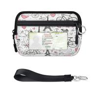 Carino Parigi Torre Eiffel Mini Zip Card Case per Donne Uomini con Finestra ID Portafoglio Portatile Leggero Piccolo Borse Cerniera Coin Card Organizer Bag
