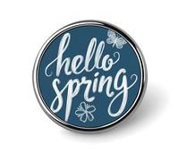 Carino Parole disegnate a mano Ciao Primavera su Blu Rotonda Spilla per Uomo Donna Moda Distintivo Collare Pin Vestito Giacca Zaino Accessori