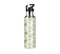 Carino Paw Prints Borraccia in acciaio inox rosa isolata sottovuoto 590 ml, senza BPA, bottiglia d'acqua sportiva a tenuta stagna