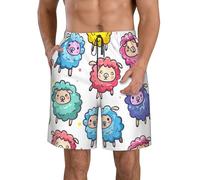 Carino Pecora Colorata Stampa Del Modello Del Cartone Animato Alla Moda Uomini Pantaloncini Da Spiaggia Leggero Accogliente Costume Da, bianco, 3XL