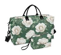 Carino Peonie Green_1 Grande Viaggio Duffel Bagaglio Carry On Personal Item Bag Sport Duffel Bags con Toiletry Bag per Yoga 2 Pcs Set Bolsa de Mano para ropa de