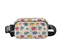 Carino personaggio dei cartoni animati e elementi natalizi rosa uomo donna alla moda borsa a tracolla marsupio per viaggi, palestra, lavoro, Mandala decorato con elefanti colorati, 1 Size
