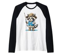 Carino Pesca Procione Kawaii Animali Bambini Pesca Maglia con Maniche Raglan