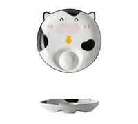 Carino Pet Gnocco Piatto Con Salsa Dipping Personalizzato Casa Ceramica Colazione Diviso Patatine Fritte Griglia Pasta Snack Dessert (Mucca)