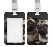 Carino Pet Pug Badge Holder scorrevole ID Badge Holder Vertical Card Protector Badge per cordino Impermeabile Nome Tag Holder Name Card Sleeve per Medico Insegnante Infermiera