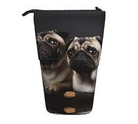 Carino Pet Pug Stampa Matita Pouch Stand Up Matita Caso Durevole Telescopico Penna Borsa Trucco Per Forniture Per Ufficio, Nero , Taglia unica