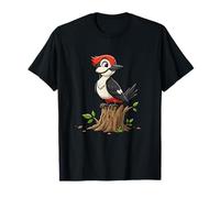 Carino Picchio su Albero Tronco Foresta Uccello Cartoon Maglietta